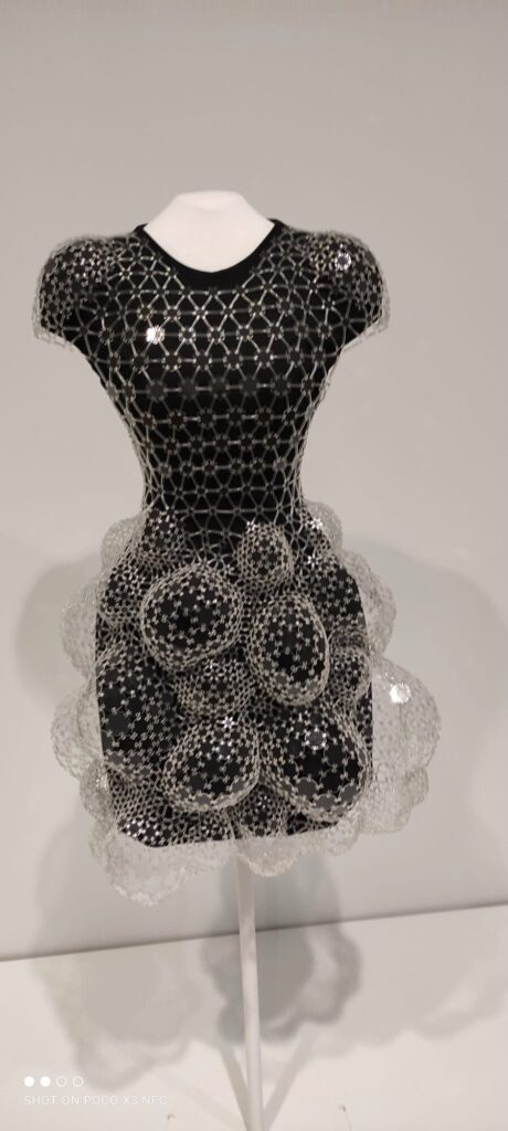 A lattice dress built like a structure, Material Futures, Vancouver Art Gallery